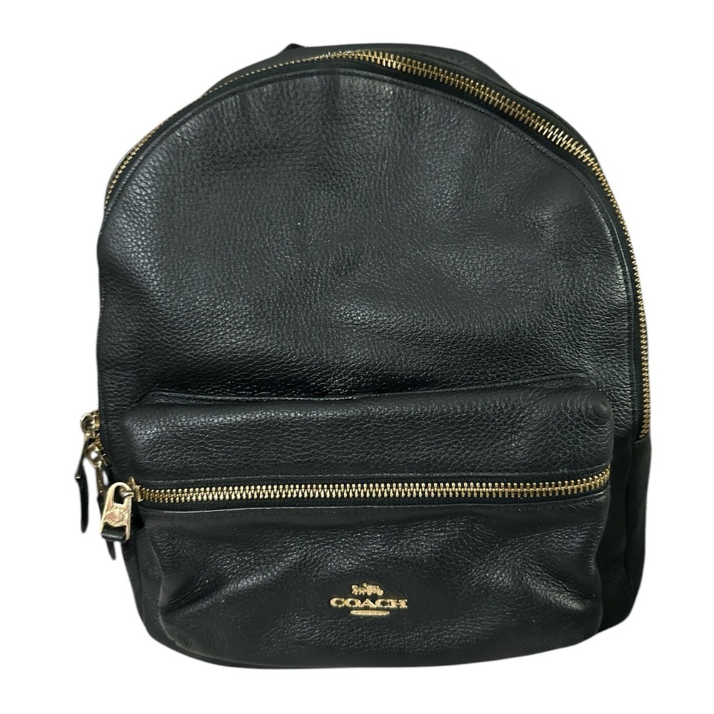 Coach black leather backpack with gold accents so nice perfect size